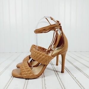 NEW Vince Camuto Womens Antilique Brown Leather High Heel Strappy Sandals K556